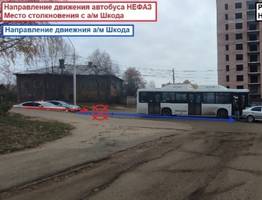 В Сыктывкаре рейсовый автобус «догнал» автомобиль Skoda Octavia