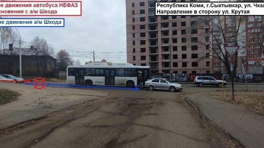Главная картинка новости: В Сыктывкаре рейсовый автобус «догнал» автомобиль Skoda Octavia