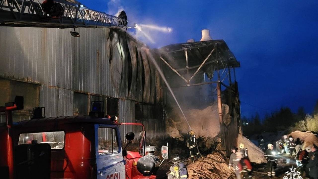 Главная картинка новости: В Коми ночью горел бункер с опилками