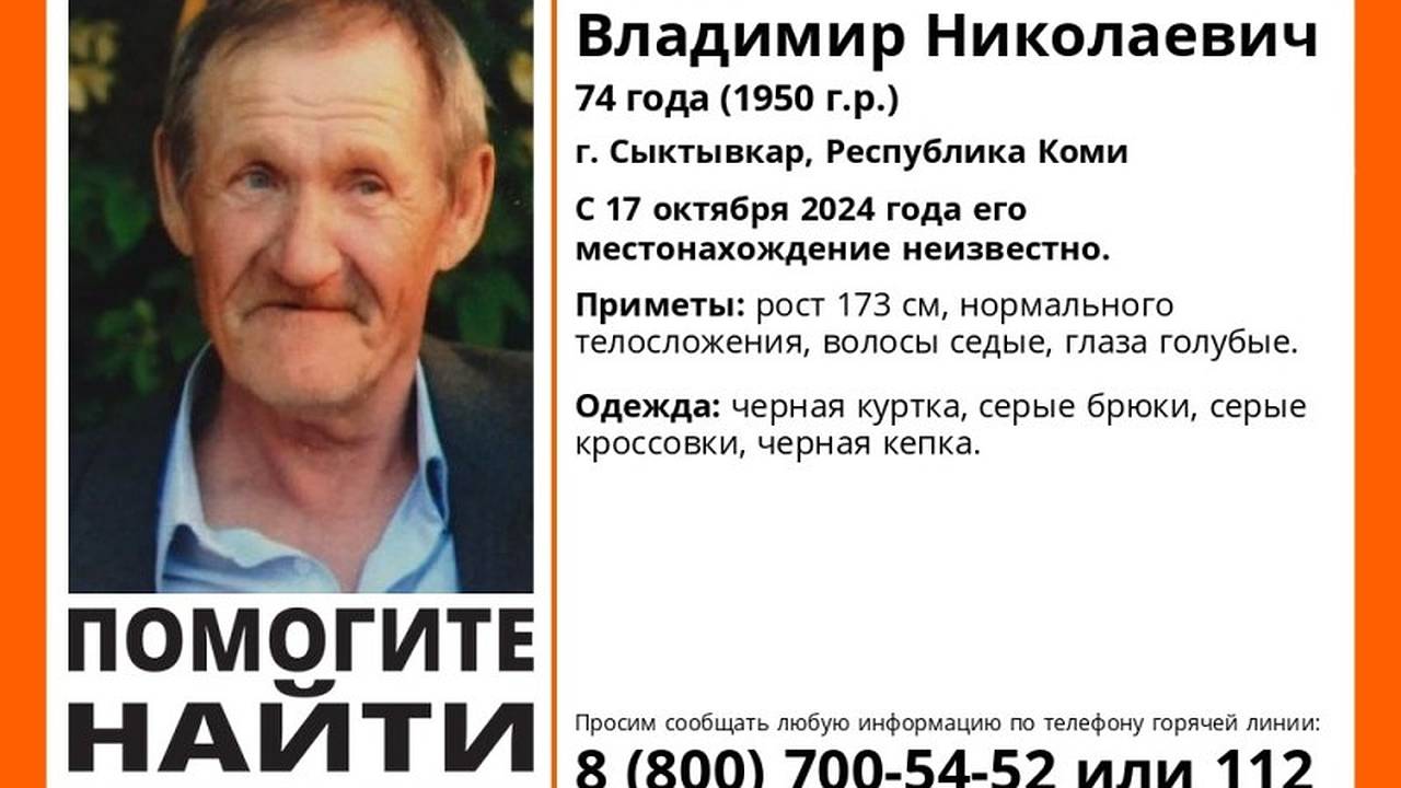 Главная картинка новости: В Коми неизвестно куда пропал 74-летний мужчина