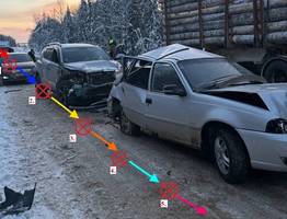 В массовом ДТП с шестью автомобилями на трассе в Коми травмировались двое